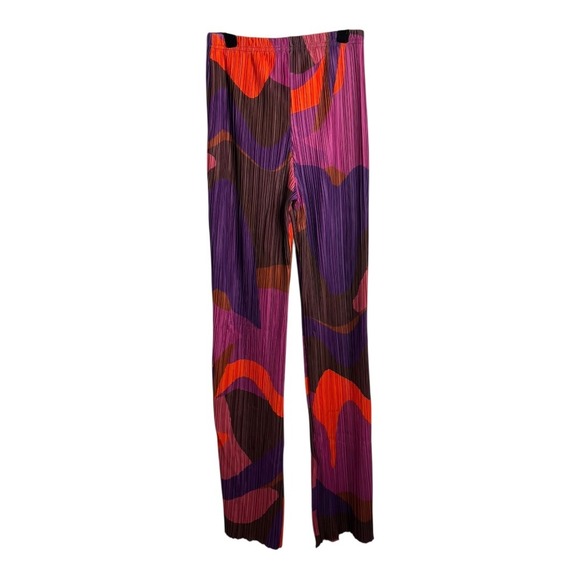 Pretty Little Thing Plisse High Waisted Wide Leg Trousers Pink Purple‎ Print 4 - Picture 5 of 11